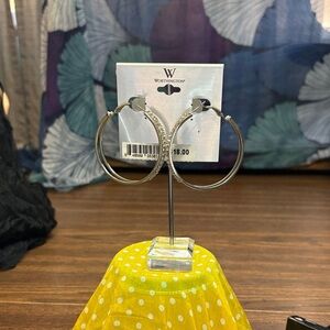 NWT Worthington Silver Tone Hoop Earrings with Crystal Detail